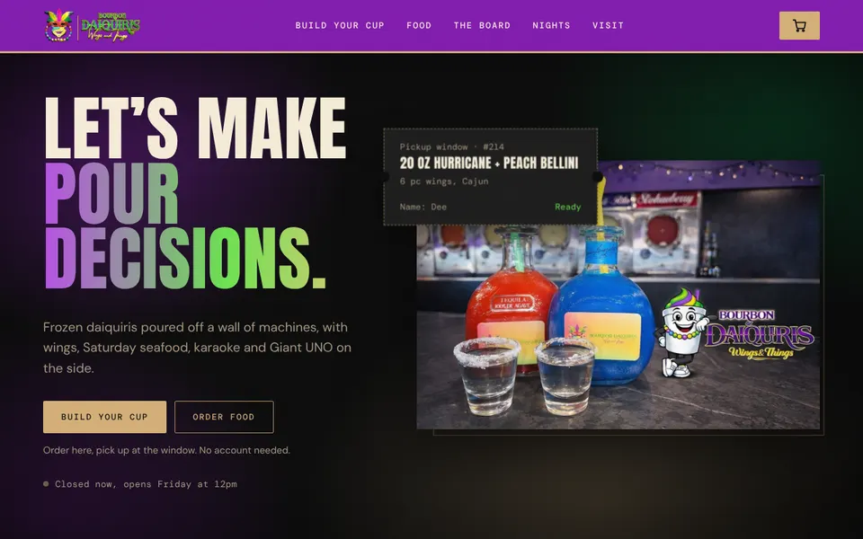 Bourbon Daiquiris Wings & Things homepage