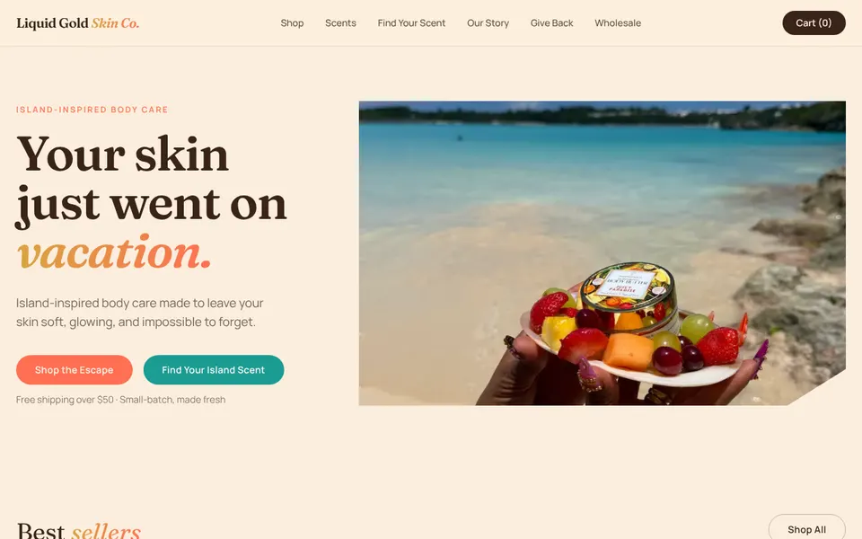 Liquid Gold Skin Co. homepage